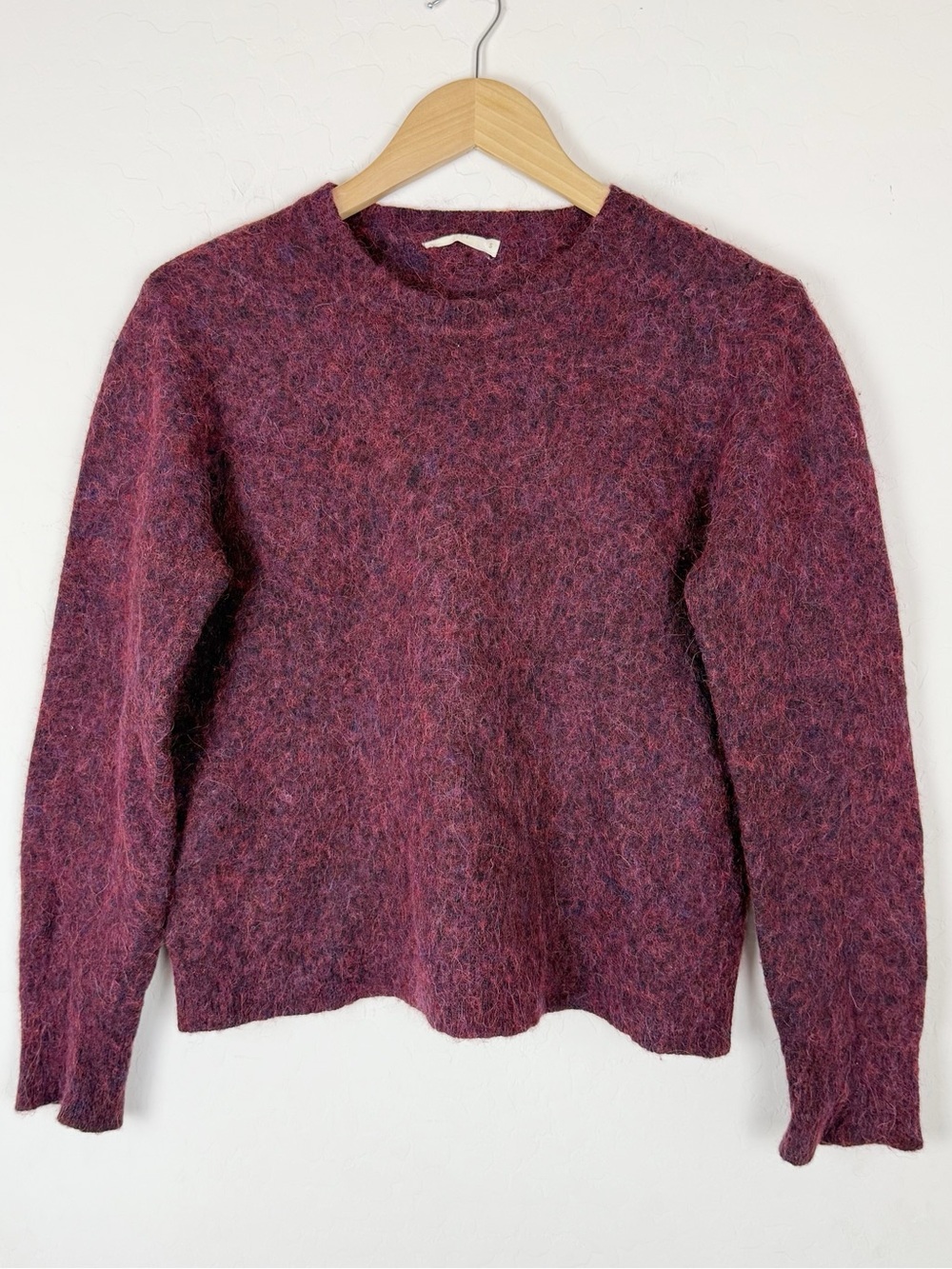 6397 alpaca/merino cropped crew neck maroon pullover sweater